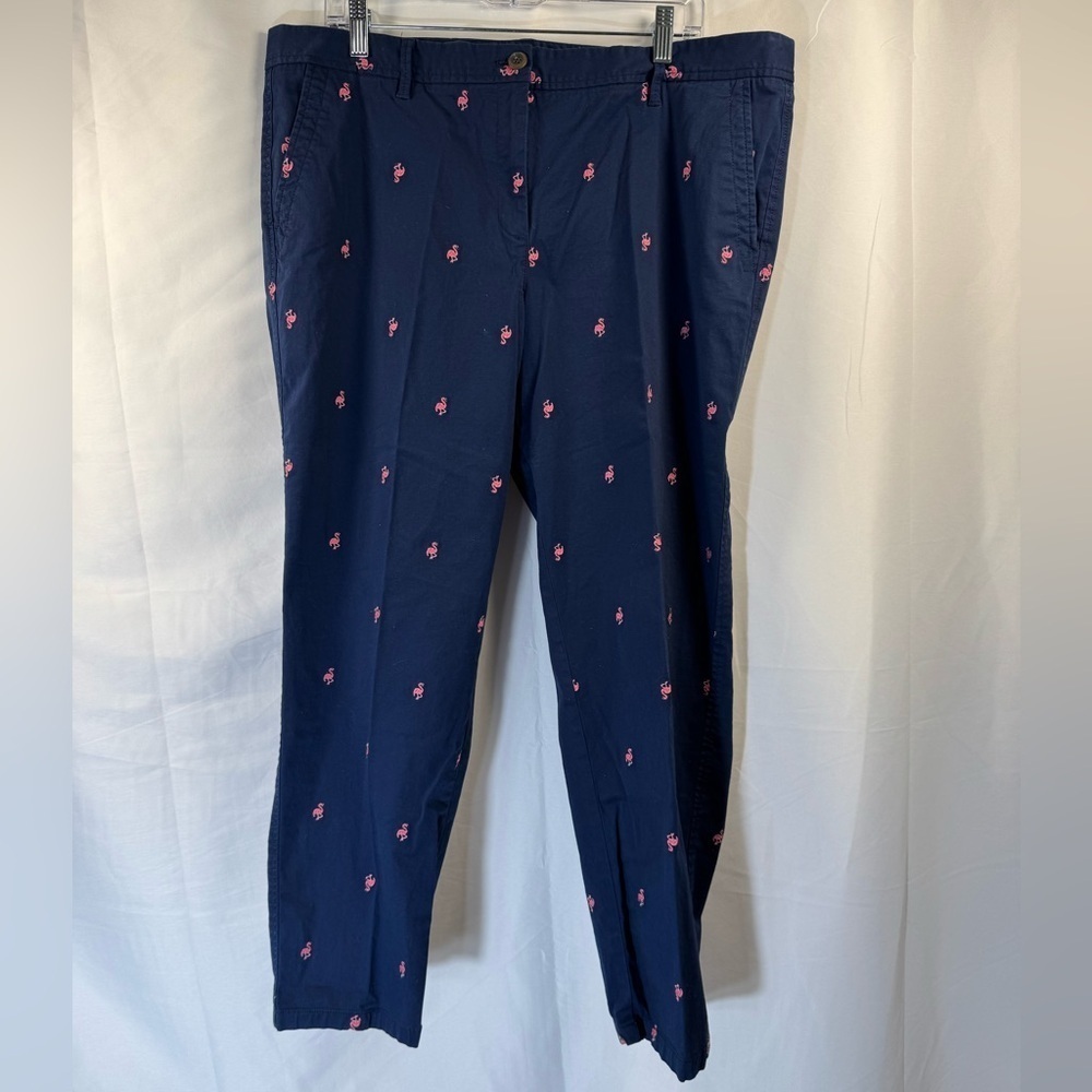 Talbots Navy Relaxed Chinos With Pink Flamingos 16